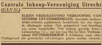 717200 Advertentie van de Centrale Inkoop-Vereeniging Utrecht (CIVU), Pieterskerkhof 5 (clubhuis) te Utrecht.